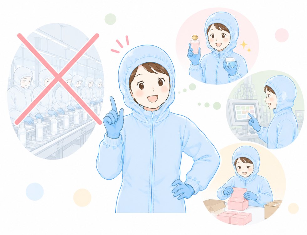 同じ流れ作業の繰り返しではなく、さまざまな商品を扱うことを表したイラスト